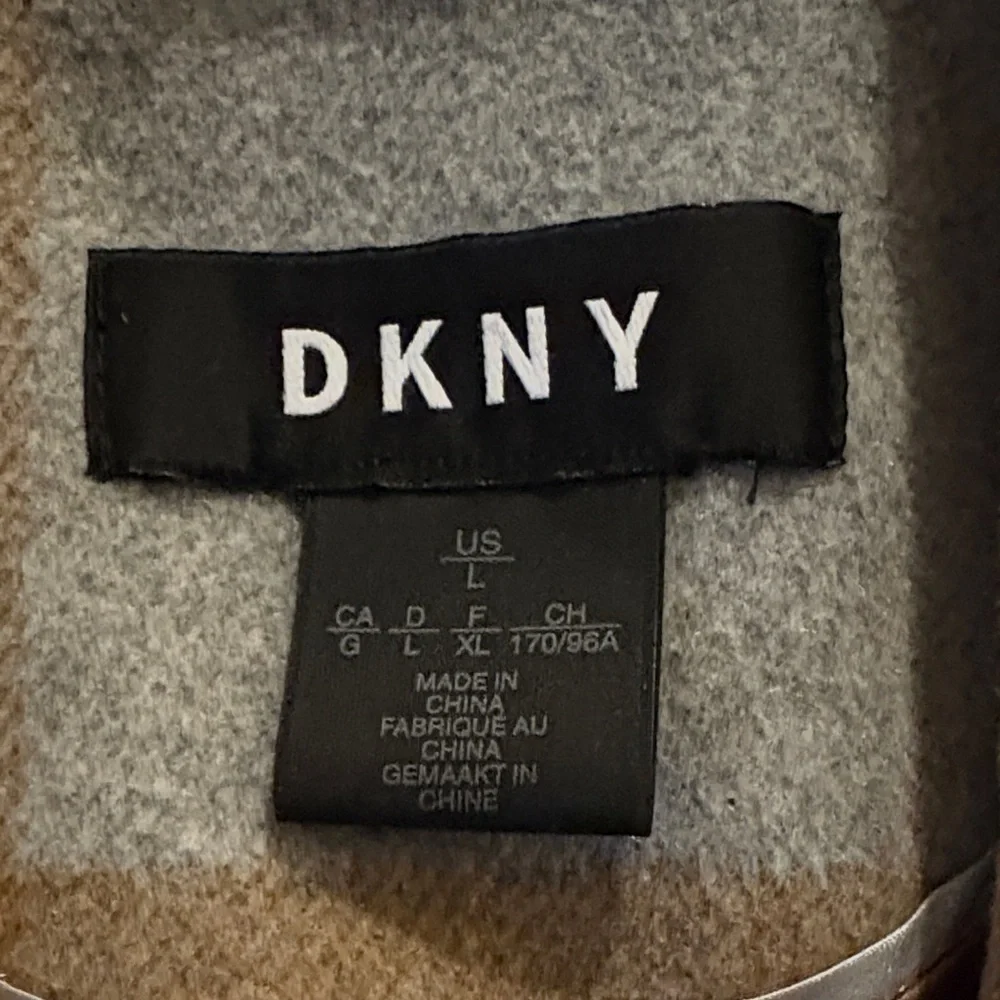 DKNY Women's Checkered wool coat - Brown and Gray - Picture 2 of 10